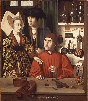 The Goldsmith in His Shop by Petrus Christus, on display at the Metropolitan Museum of Art